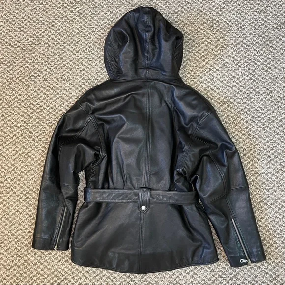 Wilsons Leather Hooded Belted Biker Jacket with Thinsulate Thermal Insulation - Picture 2 of 16